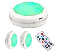 AWSGHLF 3 Pack Rechargeable RGB Puck Lights with Remote Control, Battery Operated Stick On Lights for Under Cupboard Touch Light LED Colored Kitchen Cabinet Lights Magnetic USB Lights (White)