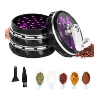 AWSGHLF Hand Cranked Clear Top Grinder, 2.5'' Large 4-Part Aluminum Alloy Spice Grinder with Foldable Handle, Scraper and Cleaning Brush, SSFF-FBA-4504965