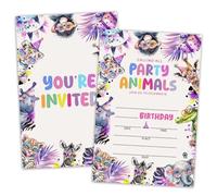 AWSICE Animals Birthday Invitations, Calling All Party Animals Birthday Invitations, 20 Double-Sided Fill in Invites with Envelopes Cards Decorations and Supplies-E21