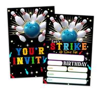 AWSICE Bowling Birthday Invitations, Let's Strike Up Some Fun Bowling Invites, 20 Double-Sided Fill in Invites with Envelopes, Birthday Party Invite Cards Decorations and Supplies-E11