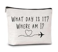 AWSICE Flight Attendant Makeup Bag What Day Is It Where Am I Cosmetic Travel Toiletry Bags Friendship Gift For Stewardess Flight Crew Women Sister Friend-A13, multicolor