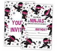 AWSICE Ninja Karate Birthday Invitations, 20 Invite Cards with Envelopes, Ninja Samurai Shaped Double-Sided Fill-In Invite Cards For Birthday Party，Boys, Girls, Kids, Teen-D06