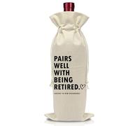AWSICE Retirement Wine Bottle Gift Bag - Pairs Well with Work Gifts - Burlap Reusable Wine Bags with Drawstring - New Beginnings Gift Decorations - Meaningful Present Ideas-A28