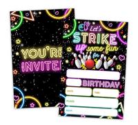 AWSICE Strike Bowling Birthday Invitations, Let's Strike Up Some Fun, Bowling Theme Party Neon Party Birthday Invitation, Birthday Party Favor & Supplies 4 x 6 Inch-E10