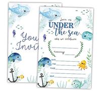 AWSICE Under The Sea Birthday Invitations, Ocean Animals Double-Sided Fill-In Invite Cards For Birthday Party, 20 Invitations With Envelopes, Decorations,Party Favor And Supply-A16
