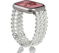 AWSMORE Beaded Apple Watch Band Compatible with Apple Watch Bands for Women 40mm 38mm 41mm, Handmade Elastic Stretch Strap for iWatch Bands Series 10 9 8 7 6 5 4 3 2 1 SE(Pearl White)