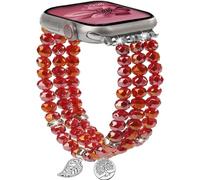 AWSMORE Beaded Apple Watch Band Compatible with Apple Watch Bands for Women 44mm 42mm 45mm 46mm 49mm, Handmade Elastic Stretch Strap for iWatch Bands Series 11 10 9 8 7 6 5 4 3 2 1 SE(Crystal Red)