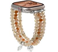 AWSMORE Beaded Bands for Women Compatible with Apple Watch 38mm 40mm 41mm 42mm(S11/10) Fashion Handmade Elastic Stretch Crystal Strap for iWatch Series 11/10/9/8/7/6/5/4/3/2/1/SE(White Khaki)
