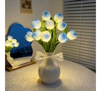 AWSOLAR 10PCS Blue Tulip Light, Battery Powered Tulip Lamp, Forever Tulips Bouquet for Home, Office, and Wedding Decor