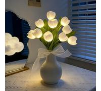 AWSOLAR 10PCS White Tulip Light, Battery Powered Tulip Lamp, Forever Tulips Bouquet for Home, Office, and Wedding Decor