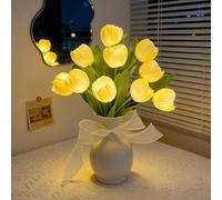 AWSOLAR 10PCS Yellow Tulip Light, Battery Powered Tulip Lamp, Forever Tulips Bouquet for Home, Office, and Wedding Decor