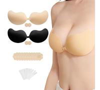 AWSOLAR 2 Pairs Sticky Bra Push Up, Backless Strapless Bras, Adhesive Bra for Weddings, Parties, Holidays(Skin+Black D)
