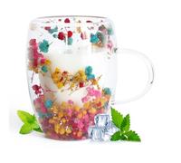 AWSOLAR 350ml Dry Flowers Double Walled Glass Mugs with Handle, Flower Mug Tea Cup for Hot and Cold Drinks, Birthday Gifts for Women Mum Friends Teacher Valentines Mothers Day