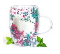 AWSOLAR 350ml Dry Flowers Double Walled Glass Mugs with Handle, Flower Mug Tea Cup for Hot and Cold Drinks, Birthday Gifts for Women Mum Friends Teacher Valentines Mothers Day