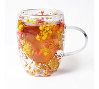 AWSOLAR 350ml Dry Flowers Double Walled Glass Mugs with Handle, Flower Mug Tea Cup for Hot and Cold Drinks, Birthday Gifts for Women Mum Friends Teacher Valentines Mothers Day