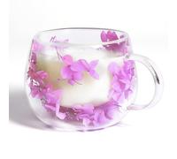 AWSOLAR Dried Flower Double Wall Glass Mugs 300ml, Double Insulated Coffee Mug with Flower Mug Gift for Women Mother Wife Teacher Friend