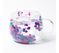 AWSOLAR Dried Flower Double Wall Glass Mugs 300ml, Double Insulated Coffee Mug with Flower Mug Gift for Women Mother Wife Teacher Friend