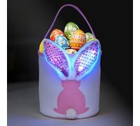 AWSOLAR Easter Baskets for Kids Adult, Glowing Rabbit Shaped Easter Egg Hunt Basket