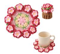 AWSOLAR Peach Cochet Flower Bouquet Coaster with Mini Basket