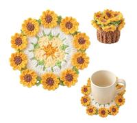 AWSOLAR Sunflower Cochet Flower Bouquet Coaster with Mini Basket