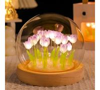AWSOLAR Tulip Lights, Tulip Lamp with 13 Light up Tulips and Wooden Base, Romantic Decoration for Bedroom, Tabletop, Living Room, Tent, Purple