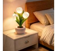 AWSOLAR Tulip Night Light, Artificial White Tulip Lamp, Tulips Gift