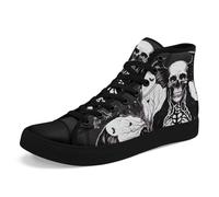AWSOLE Gothic Skull High-Top Canvas Sneakers for Men Women Bold and Edgy Sneaker Design for Casual Wear Flat Walking Shoes Black White Grey