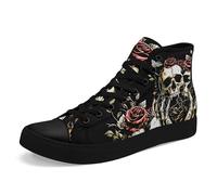 AWSOLE Skull High Top Sneaker for Men Women Fashion Rose Gothic Canvas Shoes Unisex Lace Up Casual Trendy Walking Flat Shoes