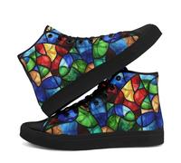 AWSOLE Stained Glass Print High Top Canvas Sneakers for Women Men Colorful Lightweight Fashion Lace Up Casual Walking Shoes