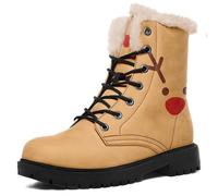 AWSOLE Unisex Christmas Ankle Boots Warm Winter Lace-Up Snow Boots Faux-Fur Lined Rubber Sole Xmas Lace-up Combat Booties