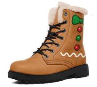 AWSOLE Unisex Christmas Ankle Boots Warm Winter Lace-Up Snow Boots Faux-Fur Lined Rubber Sole Xmas Lace-up Combat Booties