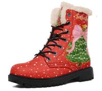 AWSOLE Unisex Christmas Ankle Boots Warm Winter Lace-Up Snow Boots Faux-Fur Lined Rubber Sole Xmas Lace-up Combat Booties