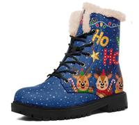 AWSOLE Unisex Christmas Ankle Boots Warm Winter Lace-Up Snow Boots Faux-Fur Lined Rubber Sole Xmas Lace-up Combat Booties
