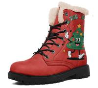 AWSOLE Unisex Christmas Ankle Boots Warm Winter Lace-Up Snow Boots Faux-Fur Lined Rubber Sole Xmas Lace-up Combat Booties