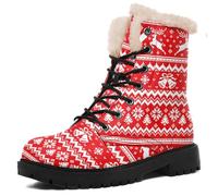 AWSOLE Unisex Christmas Ankle Boots Warm Winter Lace-Up Snow Boots Faux-Fur Lined Rubber Sole Xmas Lace-up Combat Booties