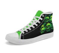 AWSOLE Unisex Gothic Skull High-Top Sneakers Men's Women's Stylish Punk Skull Art Comfortable Flat Walking Casual Shoes Black Green White