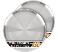 AWTBDP 13½ Inch Pizza Pan for Oven set of 2, Non-Stick Large Round Stainless Steel Pizza Pans plates, Durable Non-Toxic Pizza Steel Tray for Baking Cookie Pie Pizza Cake, Dishwasher Safe & Easy Clean