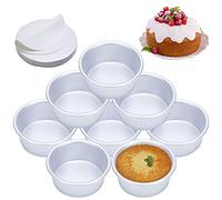 AWTBDP 4 Inch Cake Pan Set of 8, Anodized Aluminum Round Cake Pans with 100 Pcs Parchment Paper Tins Baking Pan for Cheese Cake, Pizza, Quiche, Non Toxic, Leakproof, Easy Pop Out
