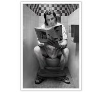 AWTJIS Pulp Fiction Poster - Vincent Vega On Toilet Funny Bathroom Decor Wall Art Canvas Print Black White Wall Decor for Apartment Aesthetic Decoration