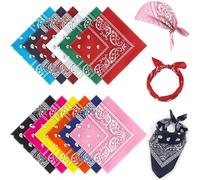 Awumbuk Bandana -12 Pack Bandanas for Women & Men - Colourful Paisley Print Cowboy Neckerchief- 22x22in Square Scarf for Party Events, Dance Accessories (Red,Pink,Black,White,Green,Yellow, Etc)