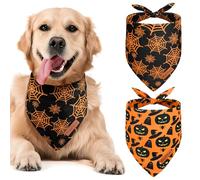 Awumbuk Halloween Dog Bandanas 2 Pack Fall Bandana Orange Pumpkin Bat Wings Skeleton Spider Ghost Pattern Pet Scarf, Holiday Costume for Medium Large and Extra Large Dogs for Boy and Girl (X-Large)
