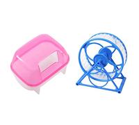 Awwertse 2 Pcs Hamster Supplies: 1 Pcs Pink White Small Hamster Bathing Sand Cage Pet Bathroom 10 X 7 X 7Cm & Pet Jogging Hamster Mouse Mice Small Exercise Toy Running Spinner Sports Wheel