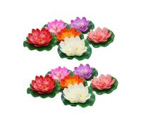 Awwertse Lifelike Home Garden Pond Decor 12 Pcs Artificial Floating Foam Flowers with Water Lily Pad Ornament Indian Style