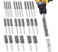 Awwertse Metal Wire Cleaning Brushes 27 Pcs Stainless Steel Bore Brush Set, 1/4" Hex Shank,for Removing Rust Dirts in Pipes