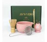 AWWVERO Matcha Set, Complete Matcha Kit with Bamboo Whisk, Ceramic Bowl, Spoon and Stand, Japanese Tea Ceremony Set for Cafe-Style Matcha, Gift Ready (5, Pink)