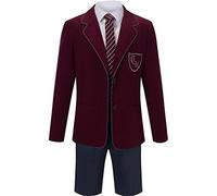 AwwwCos Men Boys Matilda the Musical Cosplay Red Costume School Uniform Suit Jacket Shorts Tie Halloween Party Outfit