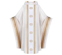 AwwwCos Unisex Catholic Priests Celebrant Church Vestments Clergy Elegance Chasuble Mass Costume Round Collar Robe Cloak White 2XL