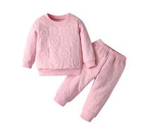 Awxoder Infant Baby Girl Clothes Solid Color Long Sleeve Tops Love Printed + Pants 2Pcs Sets, Pink, 6-9 Months