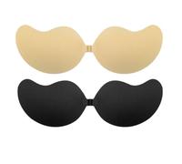 AWXUOCK Invisible Strapless Bras Reusable Stick On Bra Skin-Friendly Sticky Push Up Adhesive Bra for Party, Bar, Wedding, Beach, Backless for Women (UK, Cup & Band, C, Beige+Black)