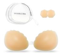 AWXUOCK Invisible Strapless Bras Reusable Stick Skin-Friendly Sticky Push Up Bra Adhesive Bra for Party, Bar, Wedding, Beach, Backless Bra for Women (UK, Cup & Band, D, Nude)